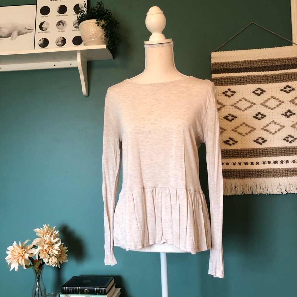 Long-Sleeved Tee with Ruffled Hem